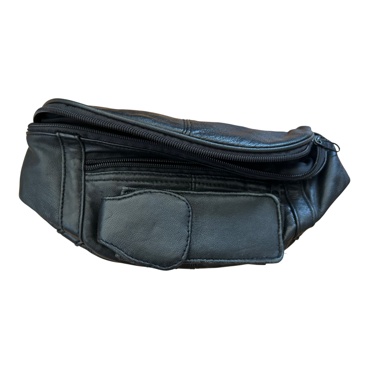 Bauchtasche Schwarz Echtleder Reißverschluss Gürteltasche Weich Vintage Unisex
