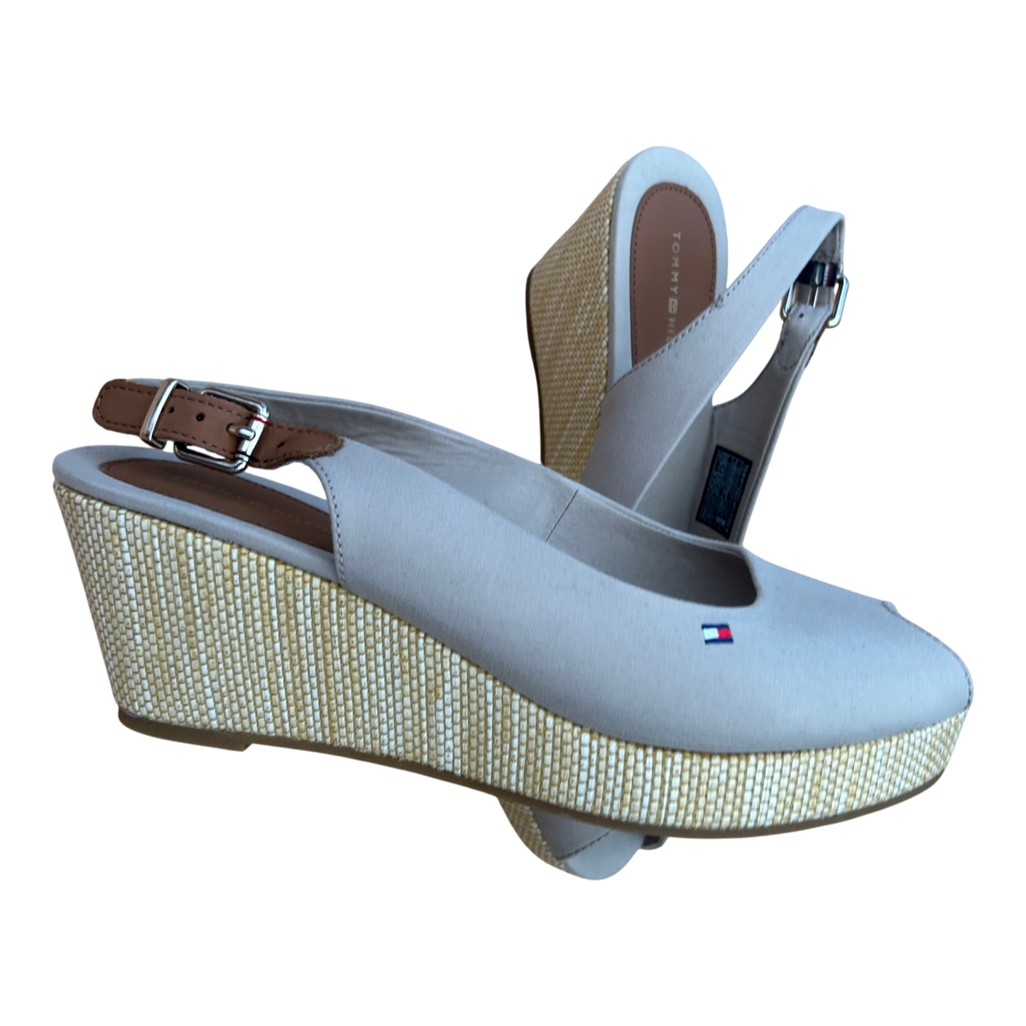 Tommy Hilfiger Damen Slingpumps Wedges Stoff Keilabsatz Gr 41 Beige Sommer