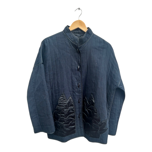 Jacke Damen Dunkelblau Schwarz Gr 40 Baumwolle Elegant Applikationen Vintage Stil