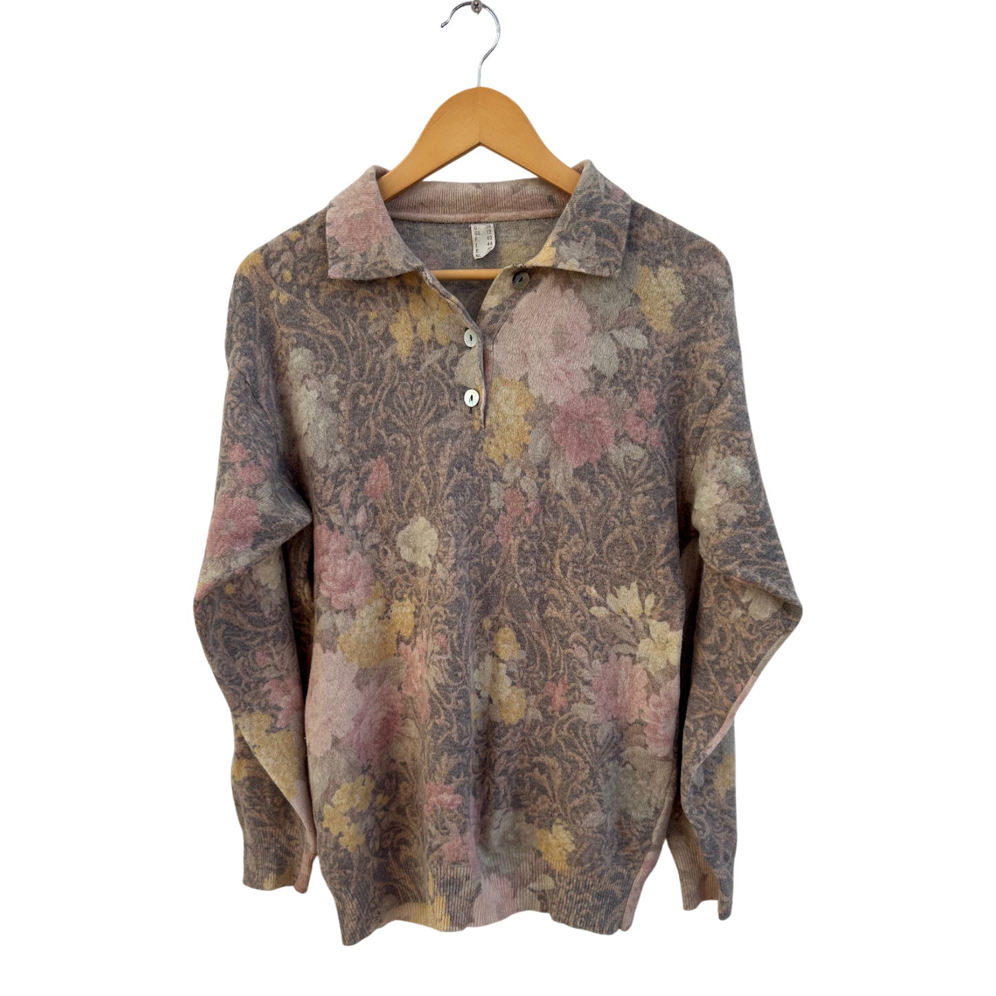 Pullover Damen Gr 38 Made in Italy Schurwolle Blumenmuster Langarm Elegant Vintage