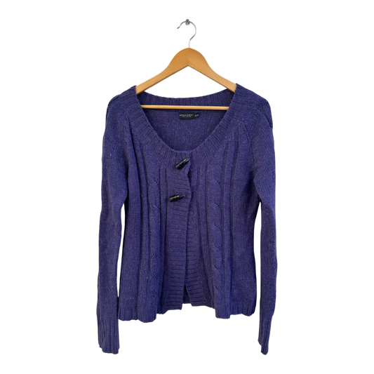 Broadway Strickjacke Damen Gr XL Lila Wollmix Struktur Strick Knebelknöpfe Elegant