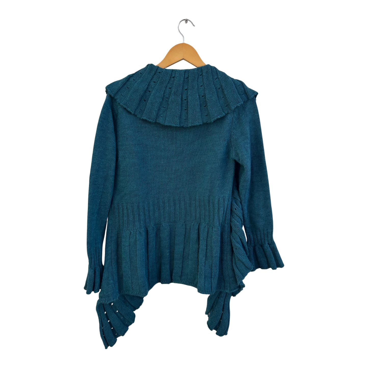 H Trend Strickjacke Damen Gr S M Türkis Made in Italy Mohairmix Rüschen Elegant