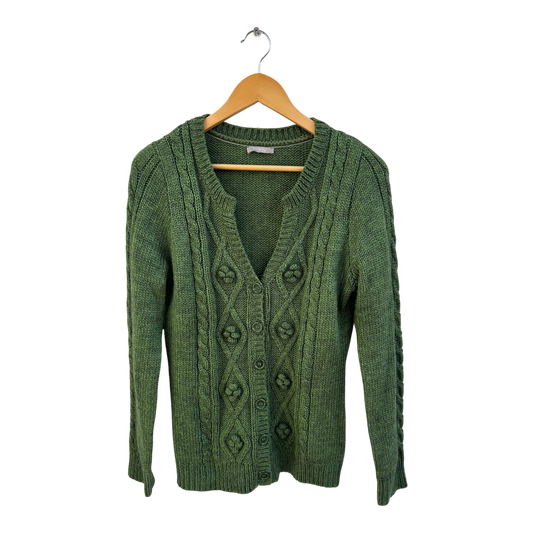 Orsay Cardigan Damen Gr L Grün Alpaka Mix Strickjacke Zopfmuster Knöpfe Elegant