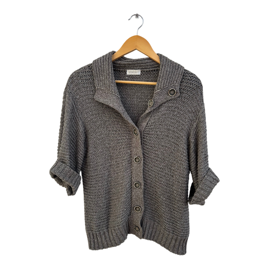 Bonita Strickjacke Damen Gr L Braun Kurzarm Baumwollmix Struktur Strick Elegant