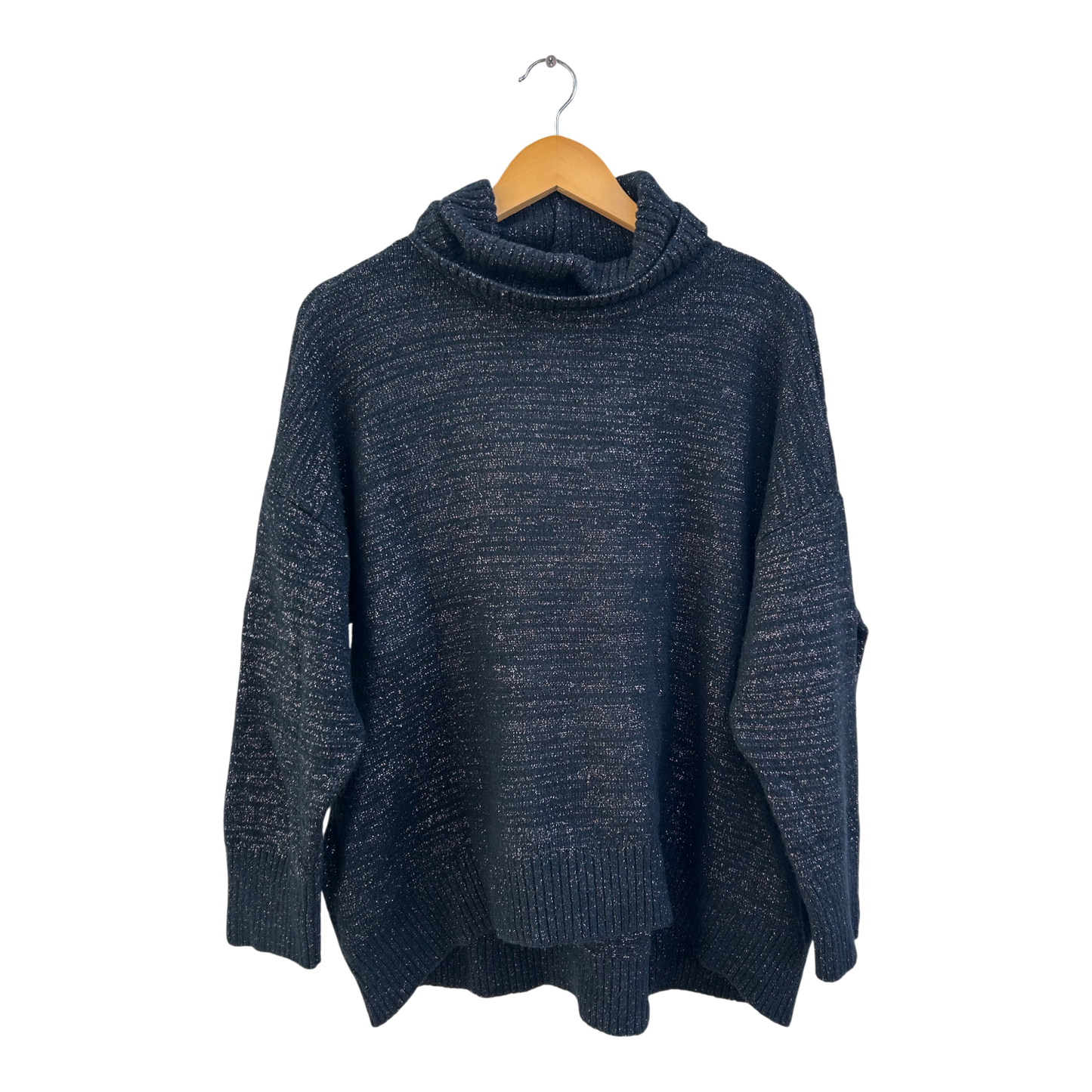 Yessica Pullover Damen Gr M Schwarz Silberglanz Weiter Schnitt Rollkragen Elegant