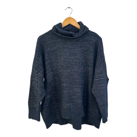 Yessica Pullover Damen Gr M Schwarz Silberglanz Weiter Schnitt Rollkragen Elegant