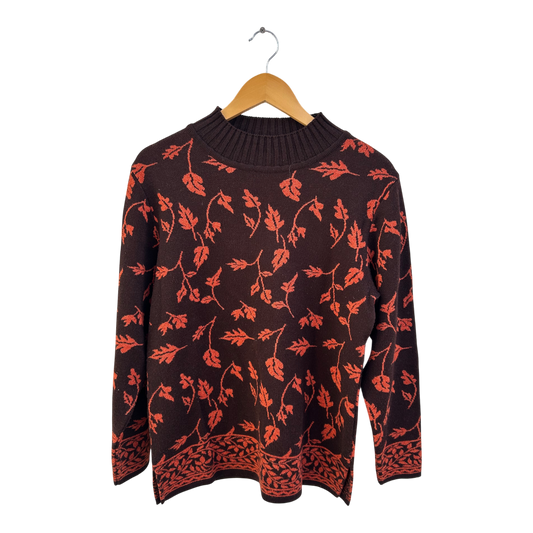 Margarethe Classics Pullover Damen Gr 38 Braun Orange Wollmix Blättermuster Elegant