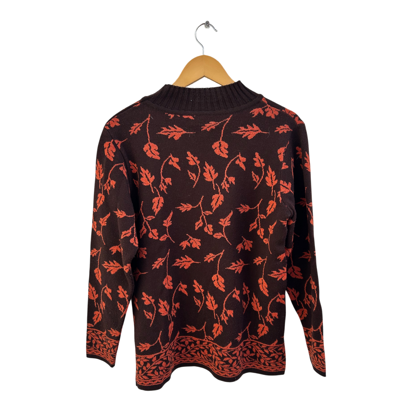 Margarethe Classics Pullover Damen Gr 38 Braun Orange Wollmix Blättermuster Elegant