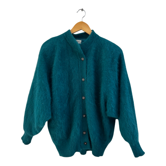 Mirano Strickjacke Damen Gr L Petrol Angora Look Gefüttert Elegant Vintage