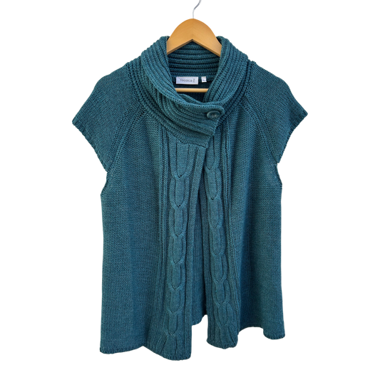 Yessica Strickweste Damen Gr L Petrol Zopfmuster Kragen Knopf Elegant Acryl