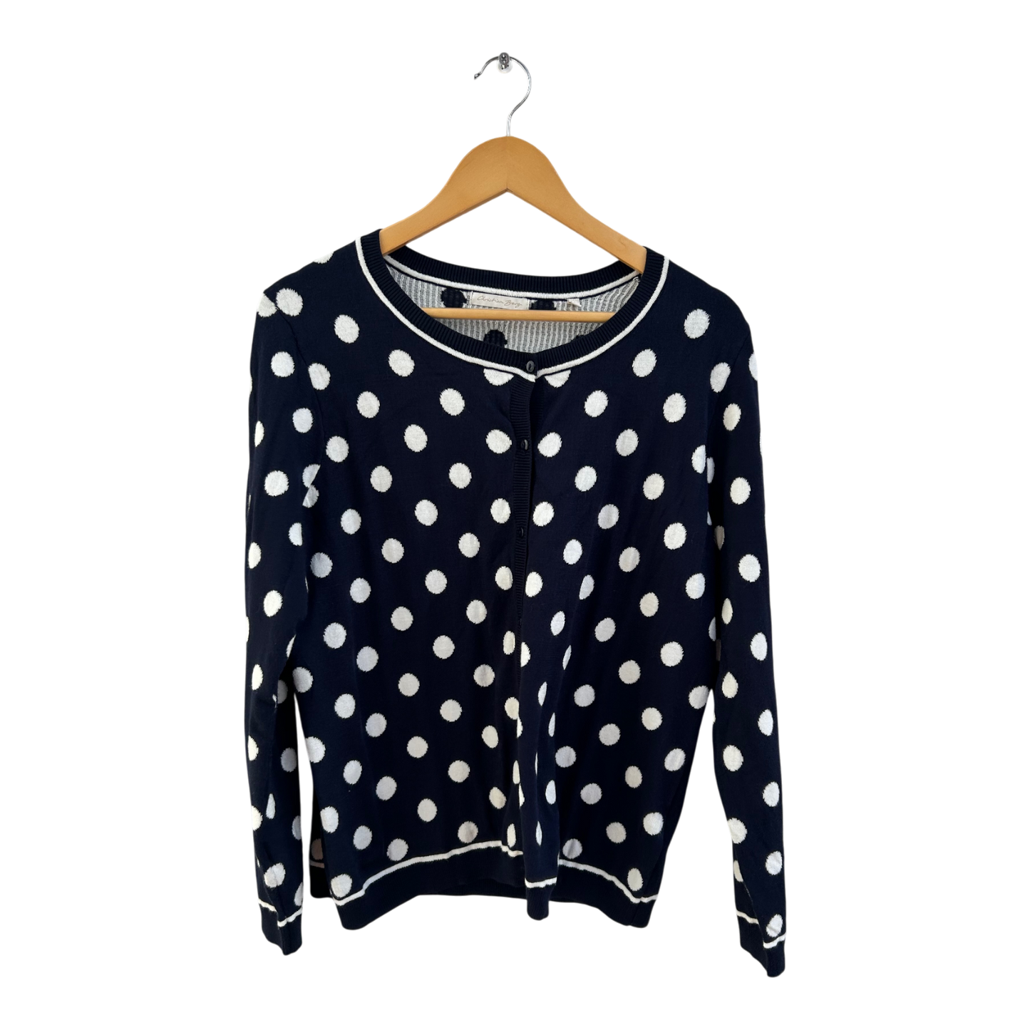 Christian Berg Strickjacke Damen Gr 44 Blau Weiß Punkte Cardigan Viskose Elegant