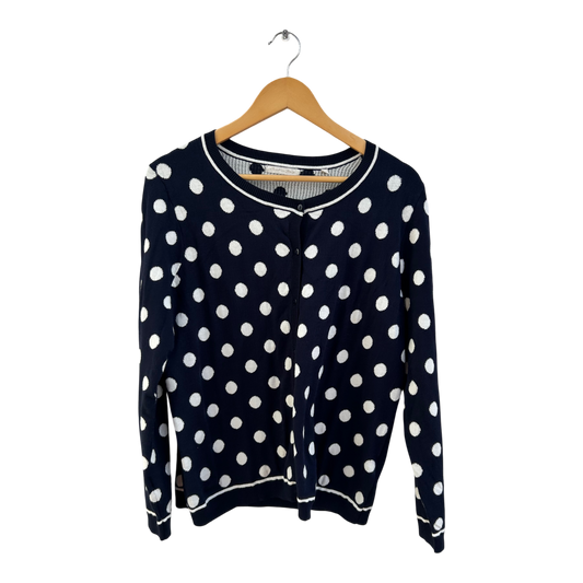 Christian Berg Strickjacke Damen Gr 44 Blau Weiß Punkte Cardigan Viskose Elegant