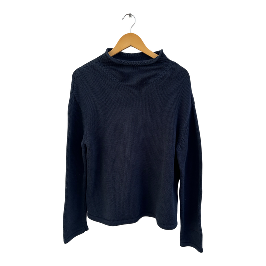 Rick Cardona Pullover Damen Gr 40 Dunkelblau Baumwolle Stehkragen Schwer Strick