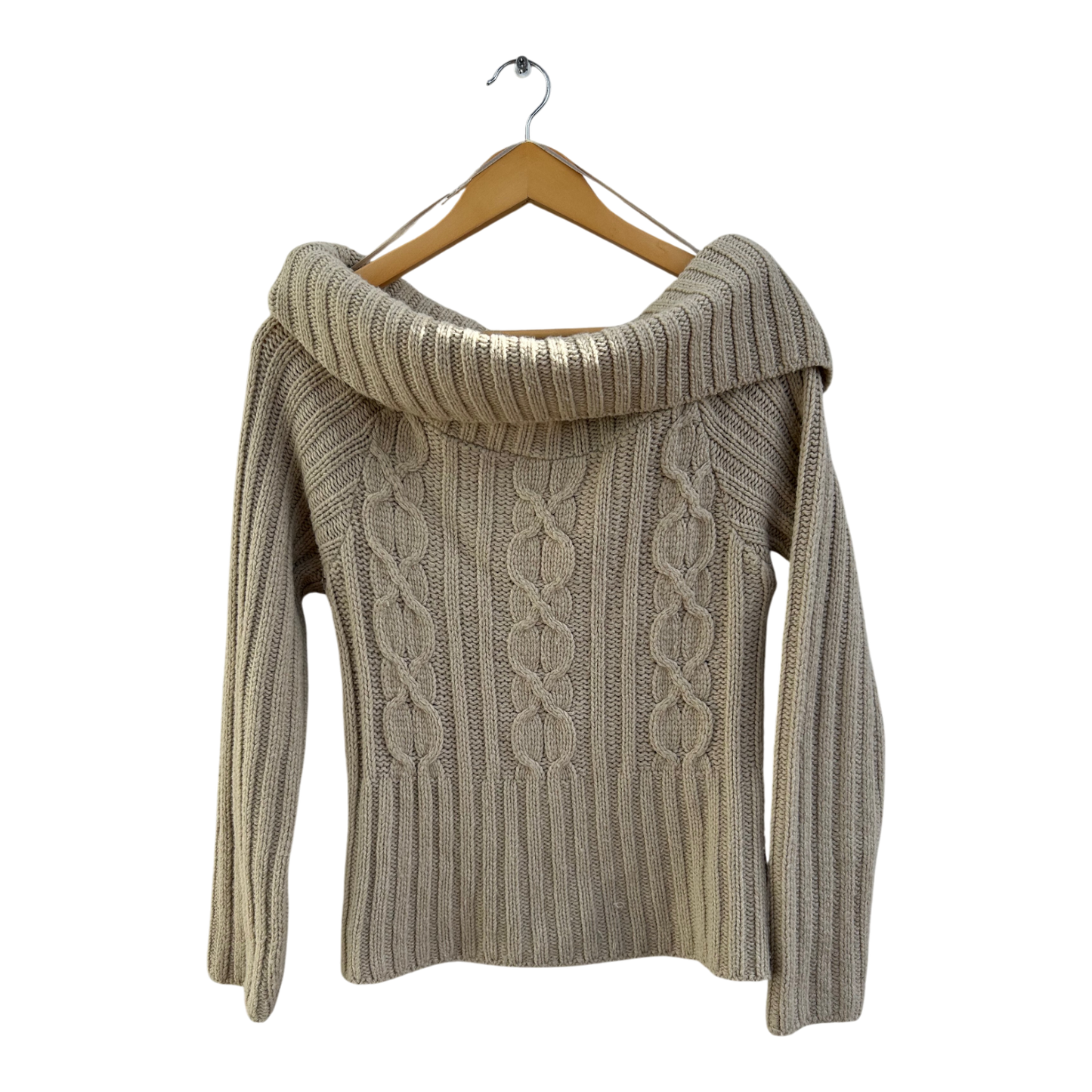 Clockhouse Pullover Damen Gr 36 Beige Grobstrick weiter Kragen Winter Elegant