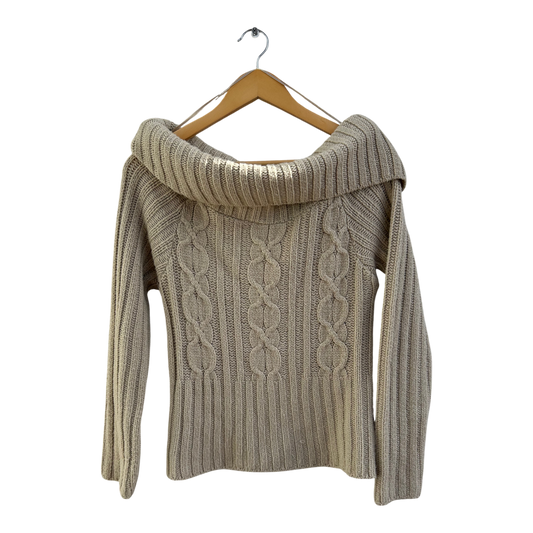 Clockhouse Pullover Damen Gr 36 Beige Grobstrick weiter Kragen Winter Elegant