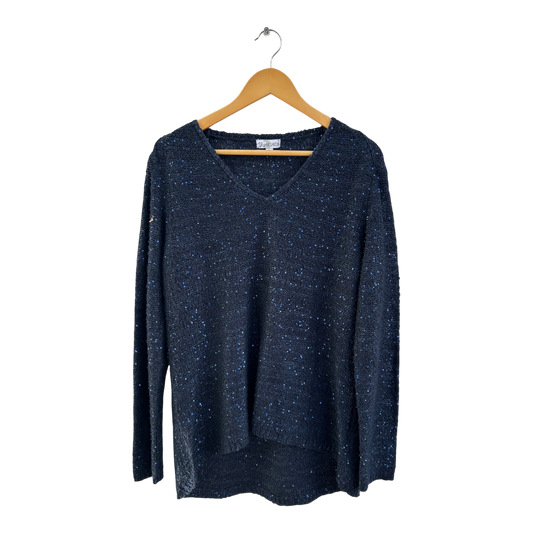 Up Fashion Pullover Damen Gr L Dunkelblau Glitzer Pailletten Elegant Langarm