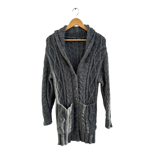 Amisu Strickmantel Damen Gr S Grau Grobstrick Zopfmuster Langarm Taschen Elegant