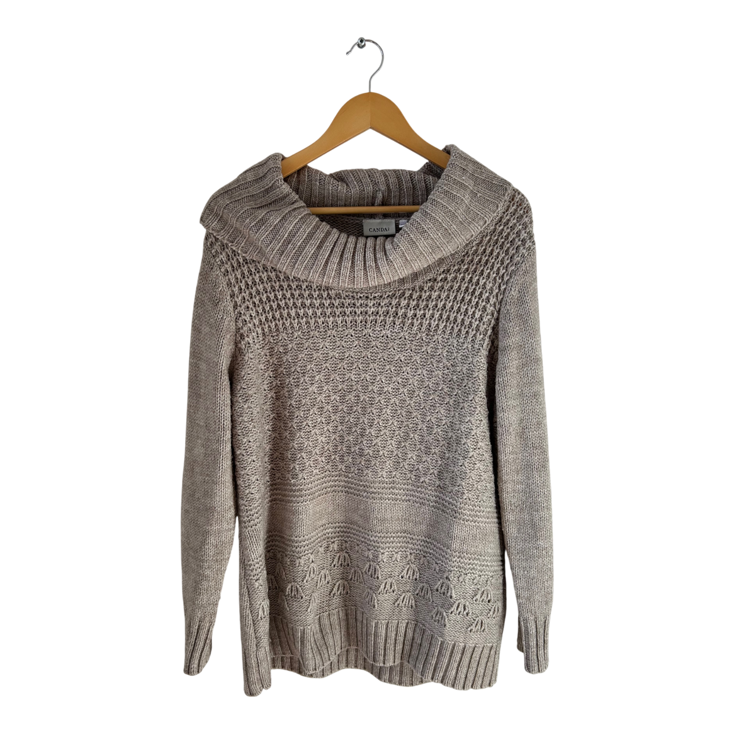 C&A Pullover Damen Gr XL Beige Strick Muster Rollkragen Elegant Weich Winter