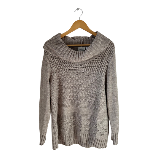 C&A Pullover Damen Gr XL Beige Strick Muster Rollkragen Elegant Weich Winter