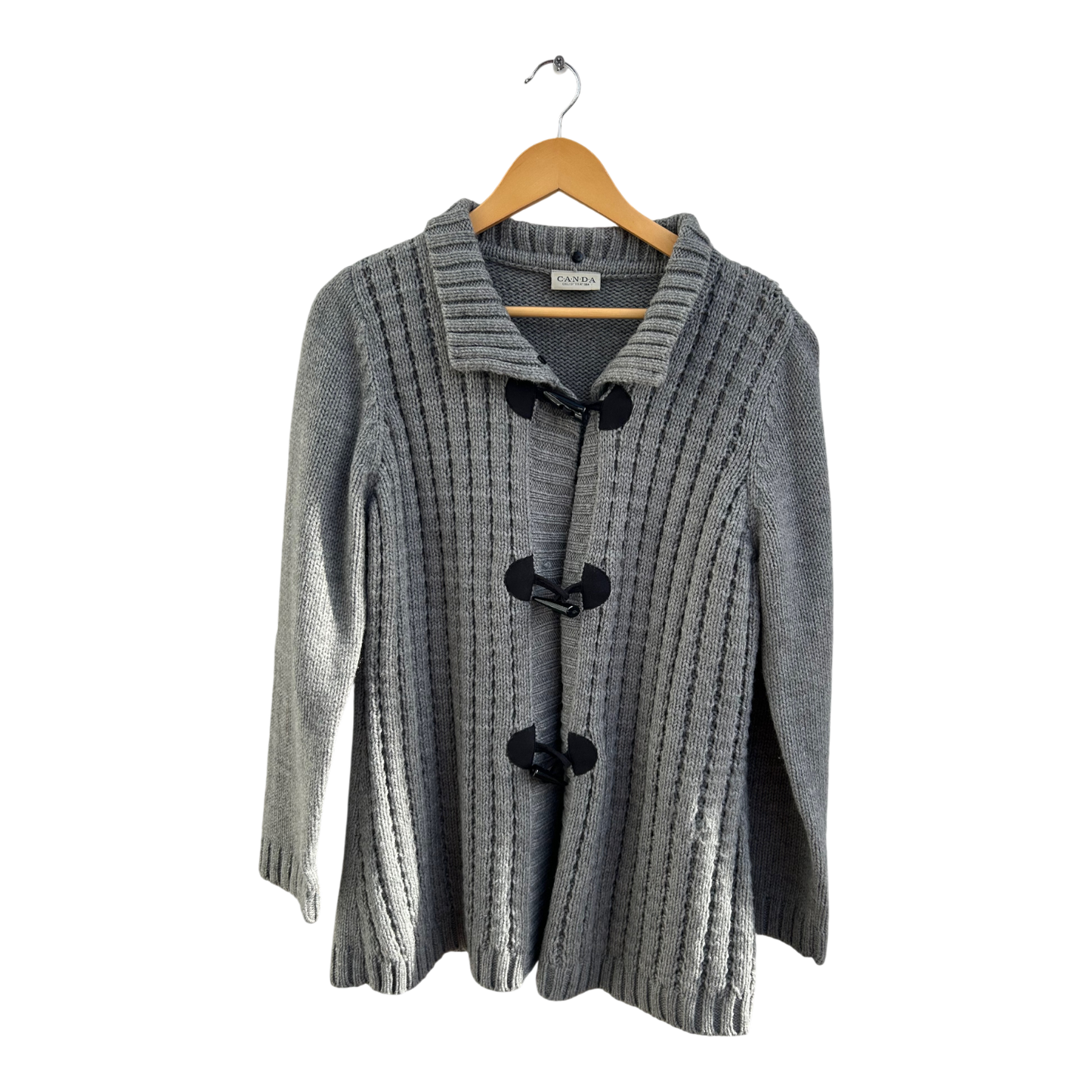 C&A Strickjacke Damen Gr L Grau Wolle Knebelknöpfe Elegant Grobstrick Winter