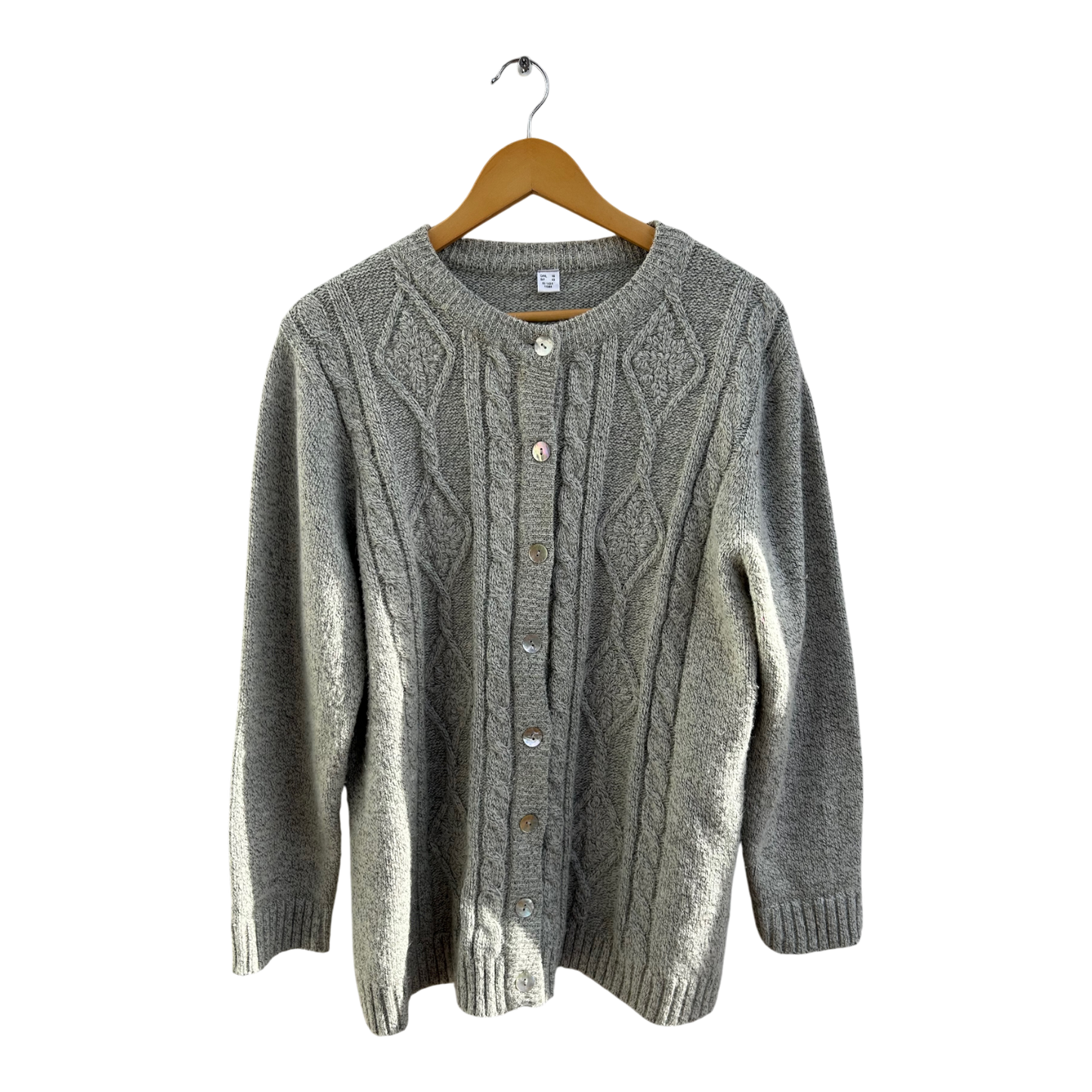 Strickjacke Damen Gr 46 Grau Struktur Perlmuttknöpfe Klassisch Elegant Winter