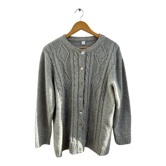 Strickjacke Damen Gr 46 Grau Struktur Perlmuttknöpfe Klassisch Elegant Winter