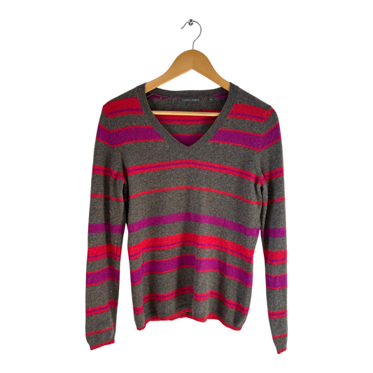 Sandra Pabst Pullover Damen Gr 36 Grau Streifen Viskosemix Kaschmiroptik Elegant