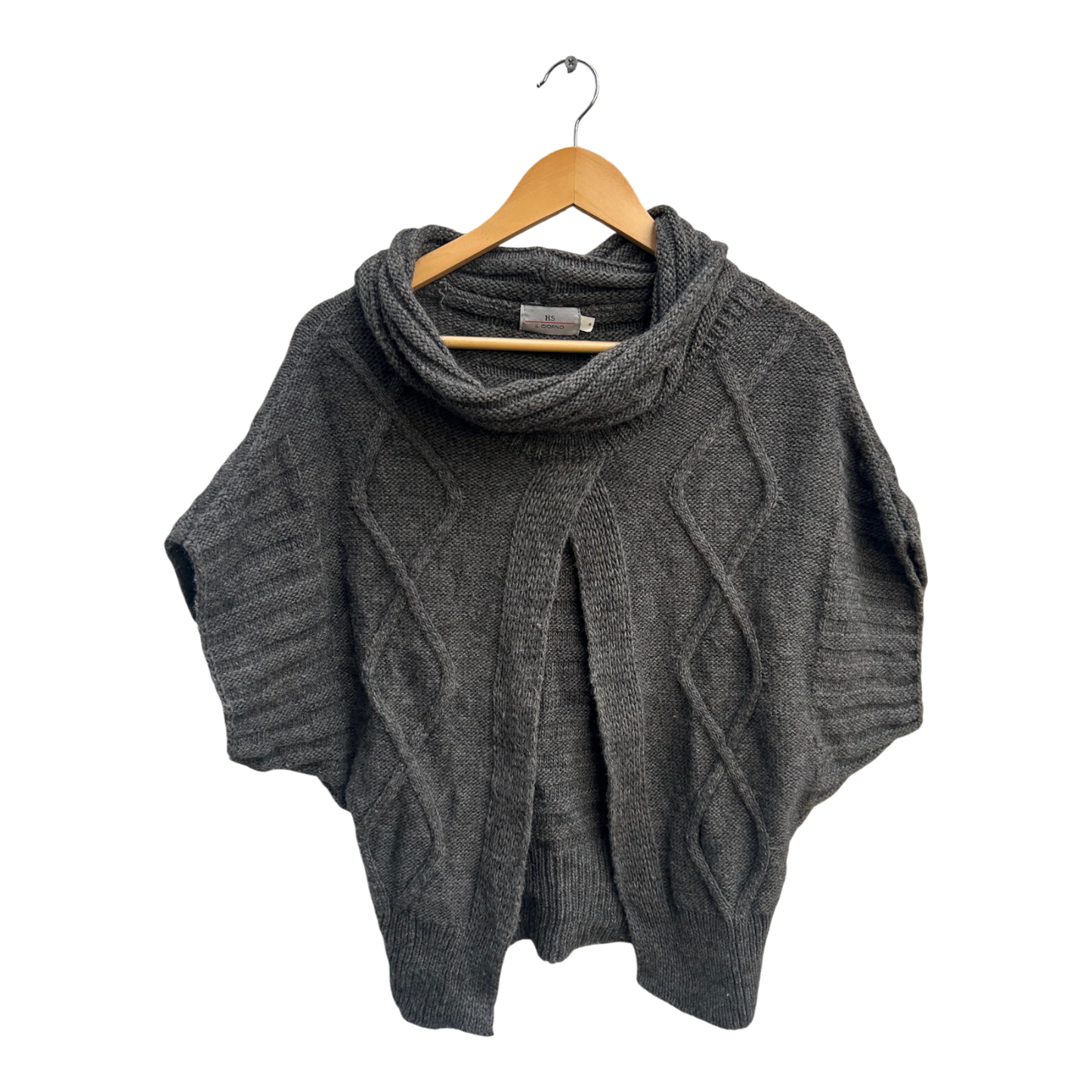 Il Giorno Cape Damen Gr 38 Grau Wolle Alpaka Made in Italy Strick Poncho