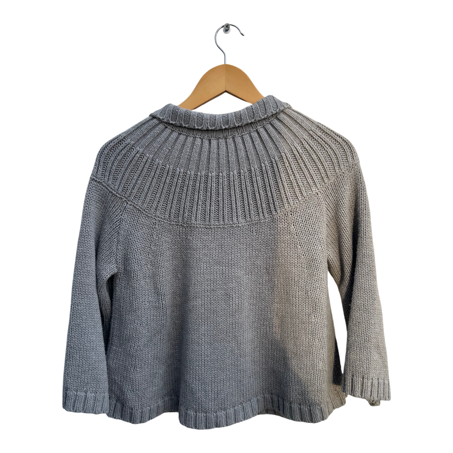 H&M Strickjacke Damen Gr S Grau 3/4 Ärmel Ausgestellt Grobstrick Elegant