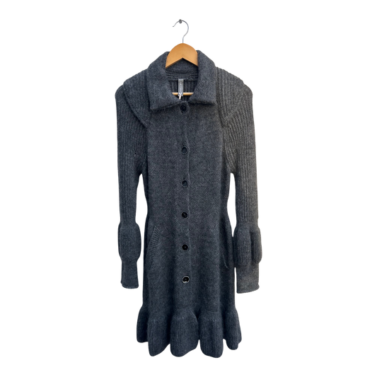 Marc Cain Strickjacke Damen Gr 36 Grau Alpaka Mohair Schurwolle Elegant Lang