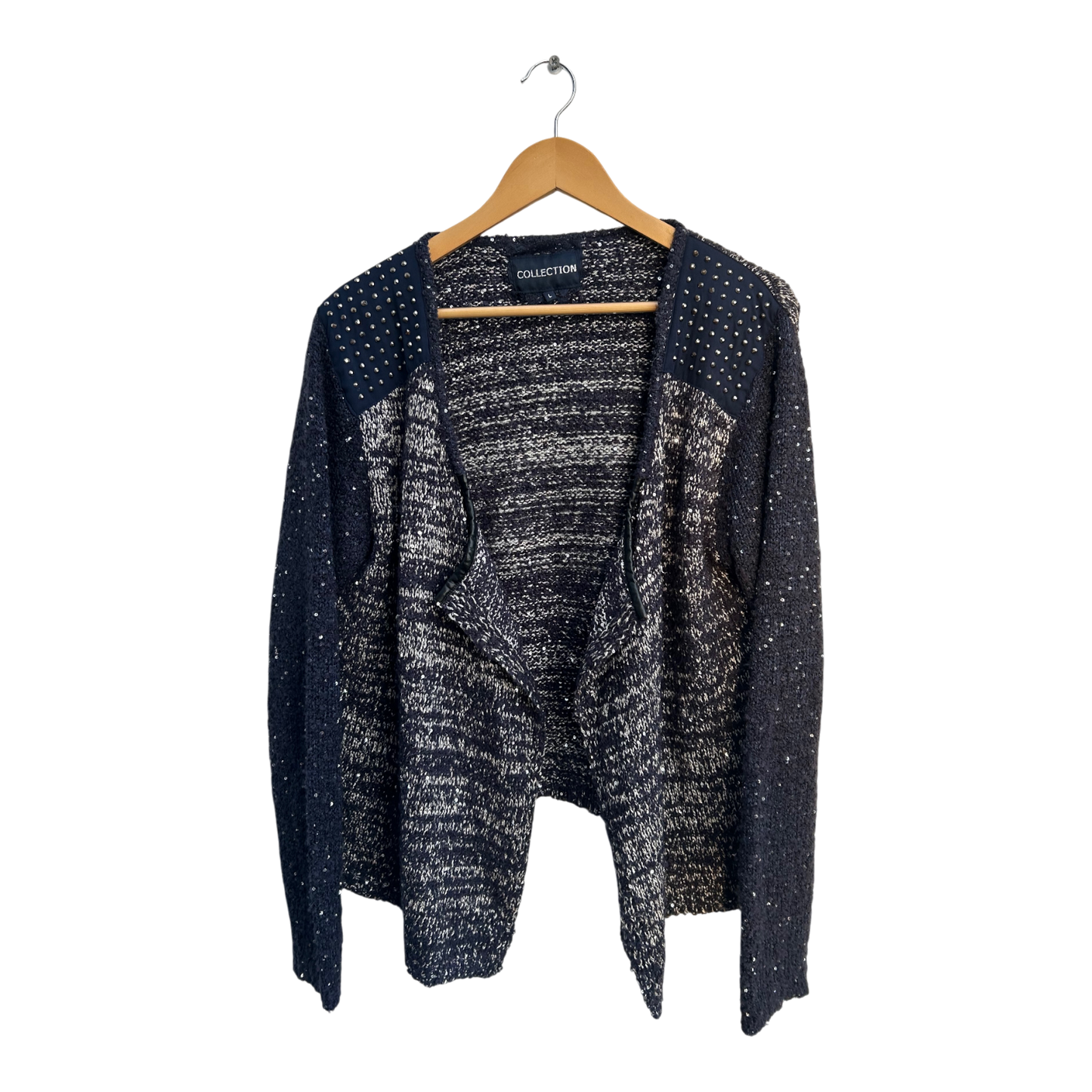 Collection Strickjacke Damen Gr L Blau Glitzer Offen Strick Elegant Glamour