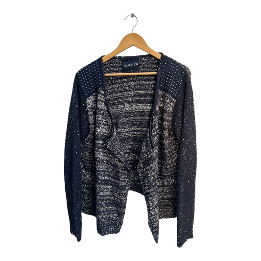 Collection Strickjacke Damen Gr L Blau Glitzer Offen Strick Elegant Glamour