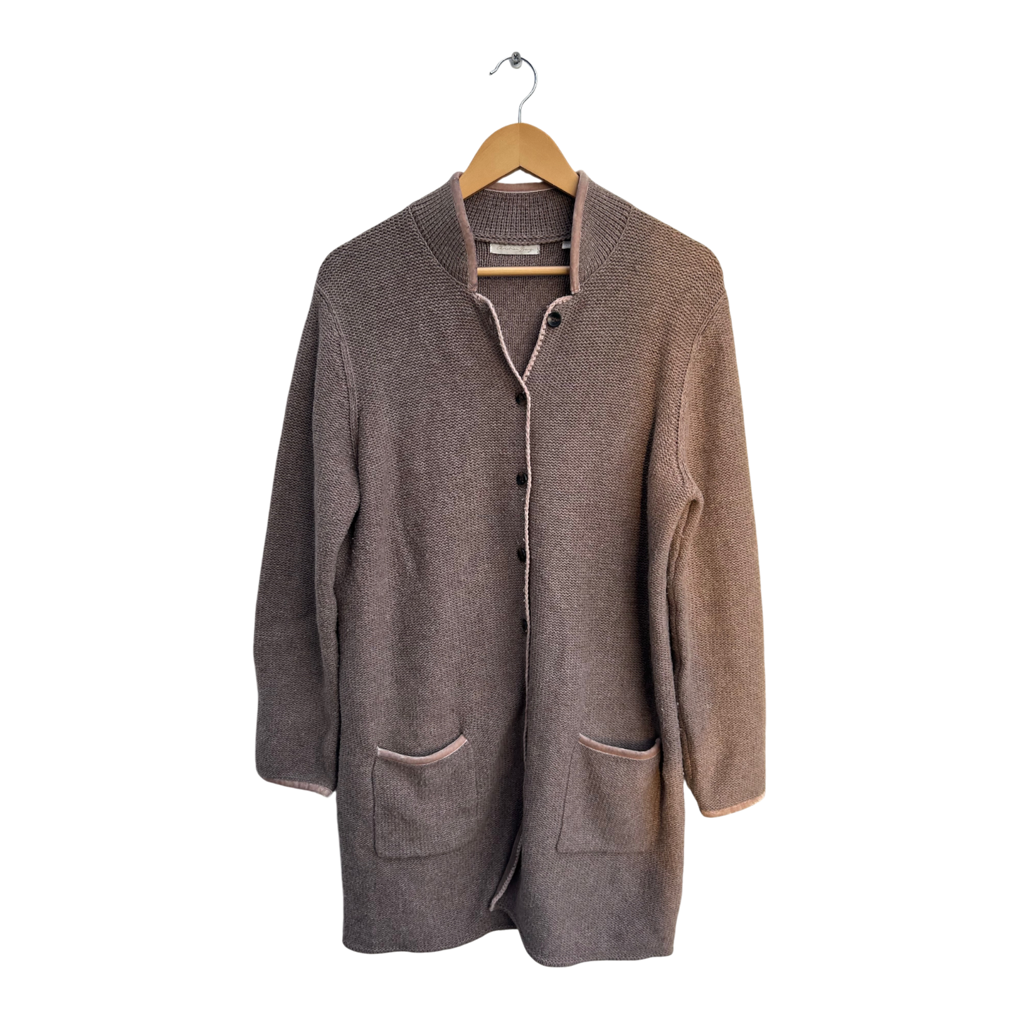 Christian Berg Strickjacke Damen Gr 42 Braun Wollmix Lange Jacke Elegant