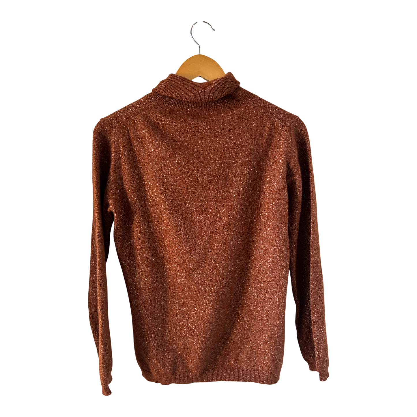 Vintage Rollkragenpullover Damen Gr M Kupfer Glitzer Stretch Wollmix Elegant