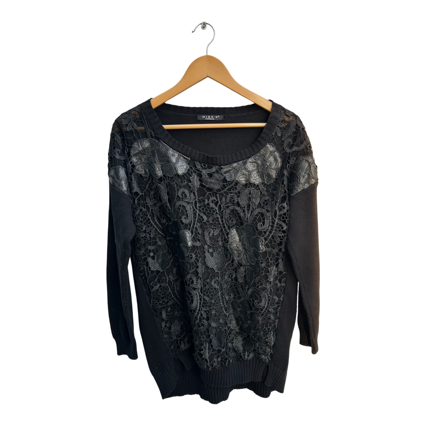 Miho’s Fashion Girl Pullover Damen Gr 46 Schwarz Baumwolle Spitze Elegant