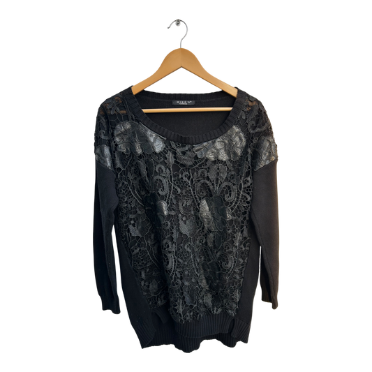 Miho’s Fashion Girl Pullover Damen Gr 46 Schwarz Baumwolle Spitze Elegant