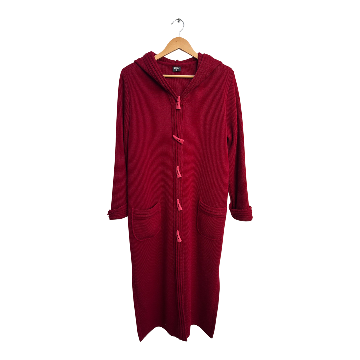 Toro Strickmantel Damen Gr M Rot Lang Kapuze Schulterpolster Taschen Elegant