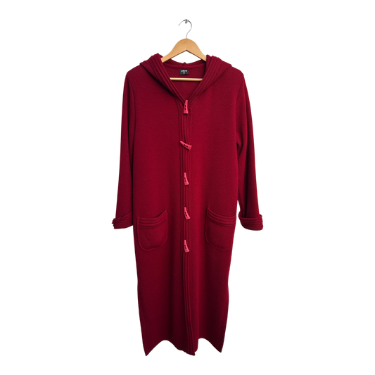 Toro Strickmantel Damen Gr M Rot Lang Kapuze Schulterpolster Taschen Elegant