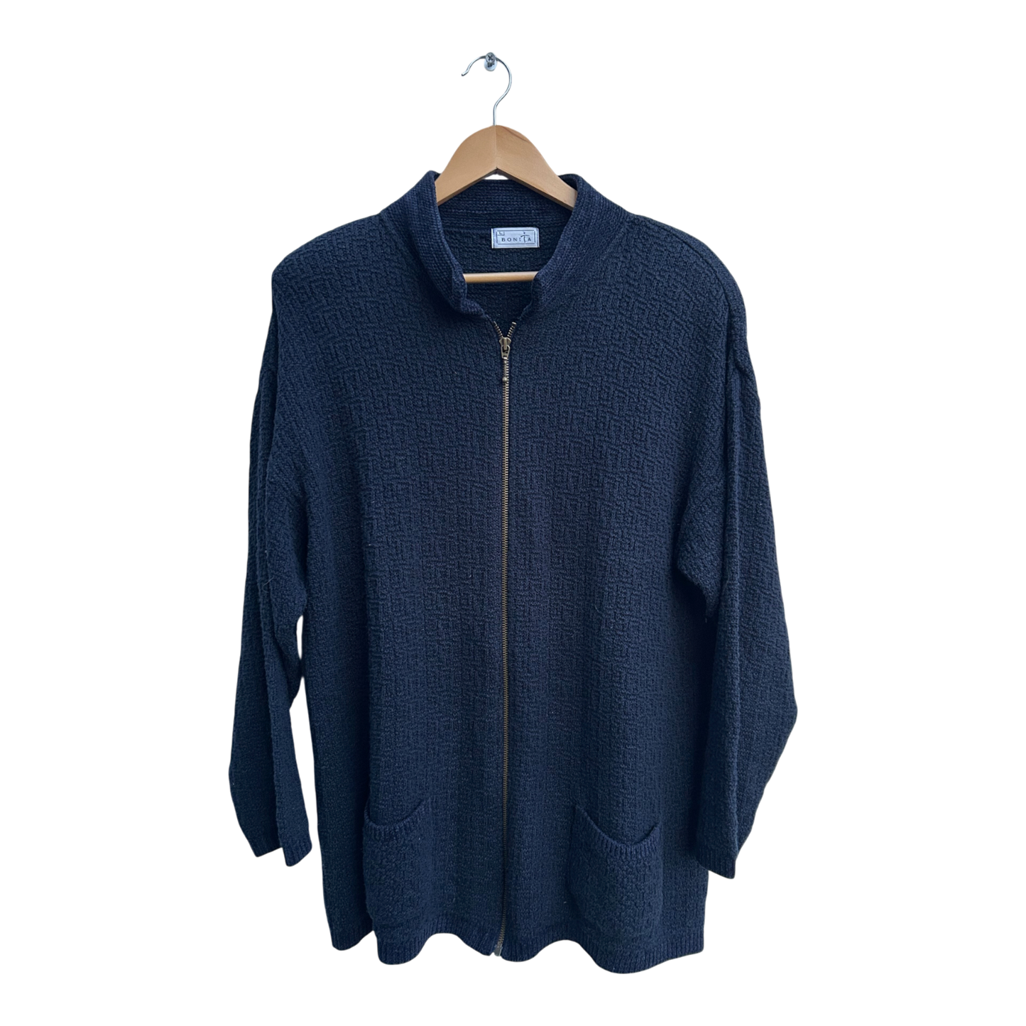 Bonita Strickjacke Damen L Blau Baumwolle Mix Reißverschluss Taschen Elegant