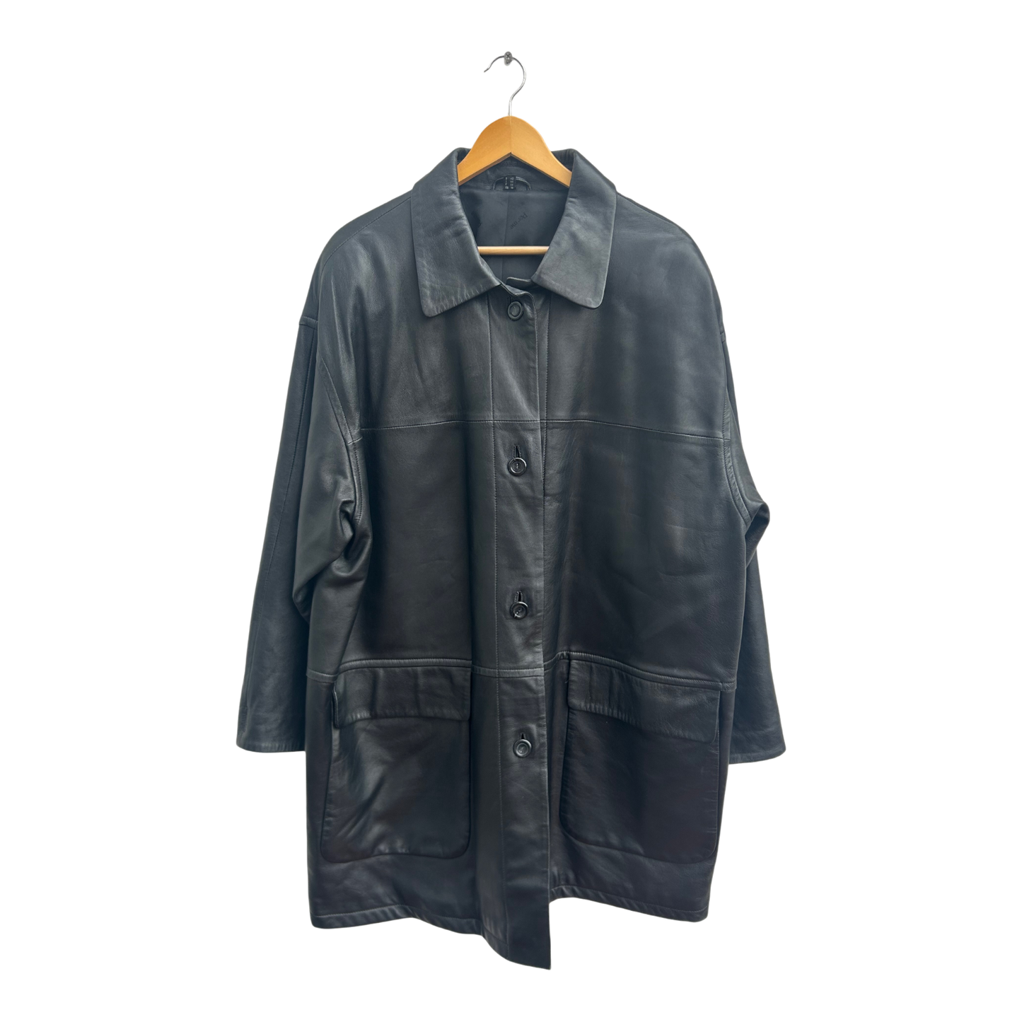 Ledermantel Schwarz Damen Gr 42 Per Me Linea Italiana Echtleder Oversize Vintage