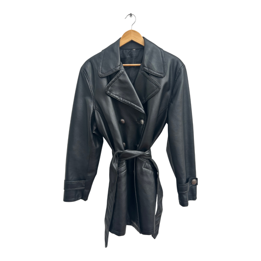 Kunstlederjacke Schwarz Damen Gr 42 XL Tailliert Gürtel Übergangsjacke Elegant