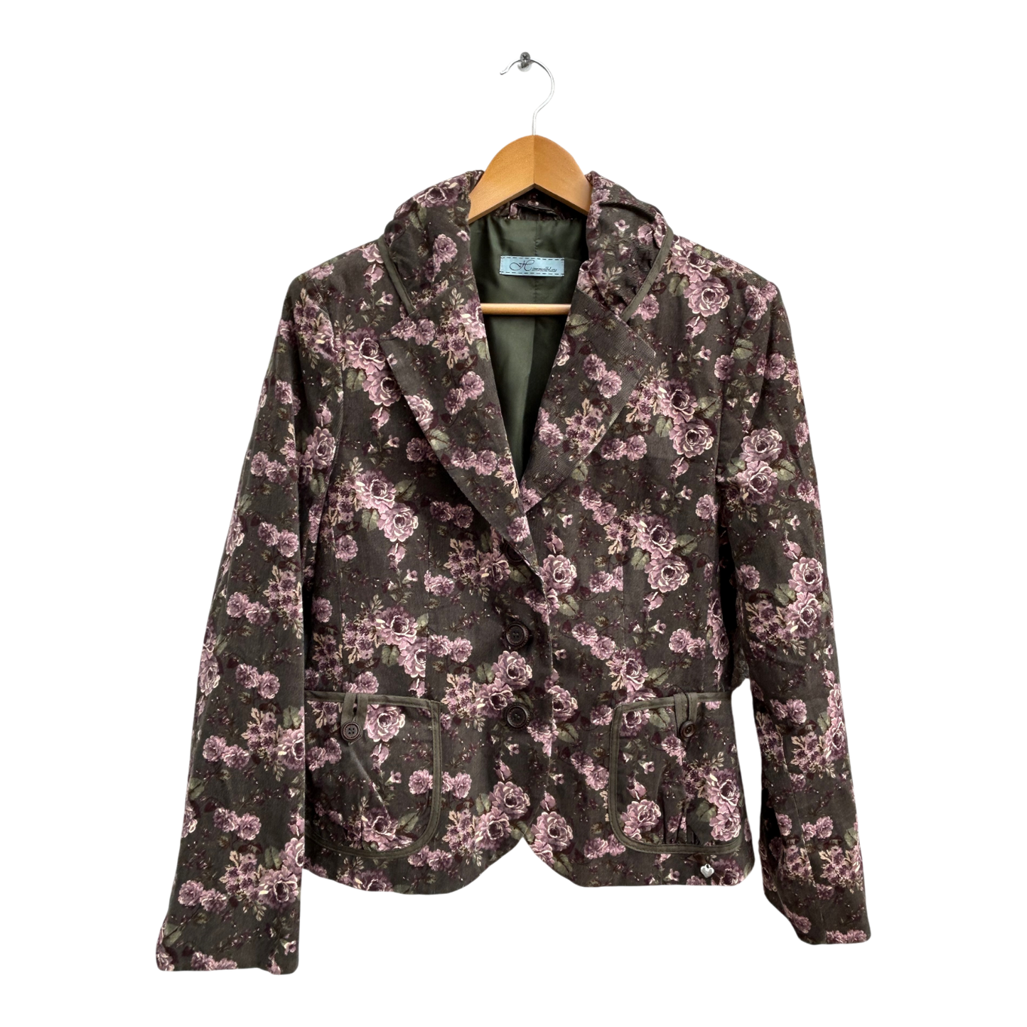 Himmelblau Blazer Damen 40 Khaki Rosa Blumen Cord Elegant Gefüttert Baumwolle