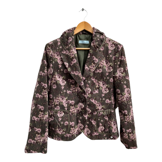 Himmelblau Blazer Damen 40 Khaki Rosa Blumen Cord Elegant Gefüttert Baumwolle