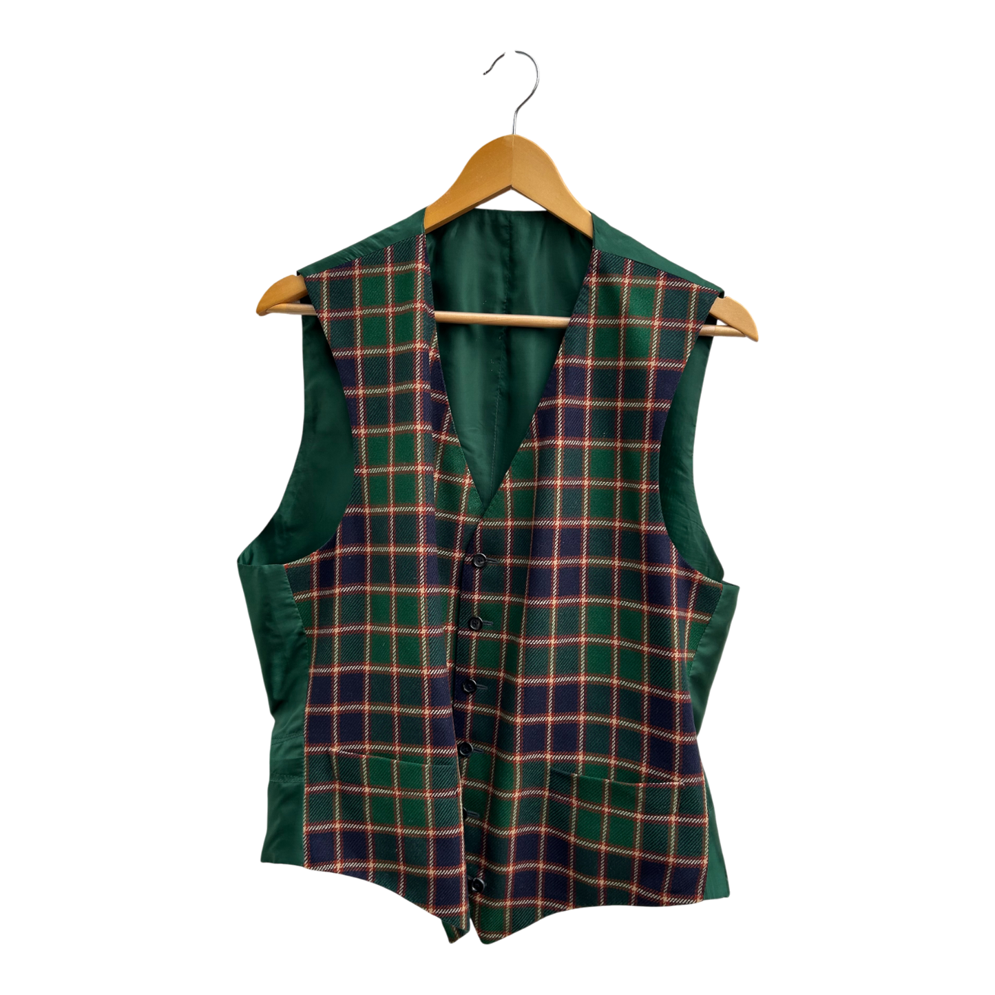 Herren Weste M Grün Kariert Klassisch Elegant Wollmix Futter Viskose Vintage Stil