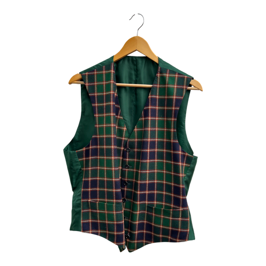 Herren Weste M Grün Kariert Klassisch Elegant Wollmix Futter Viskose Vintage Stil