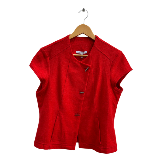 Steilmann Weste Damen Gr 38 Orangerot Wollmix Kurzarm Elegant Klassisch Vintage