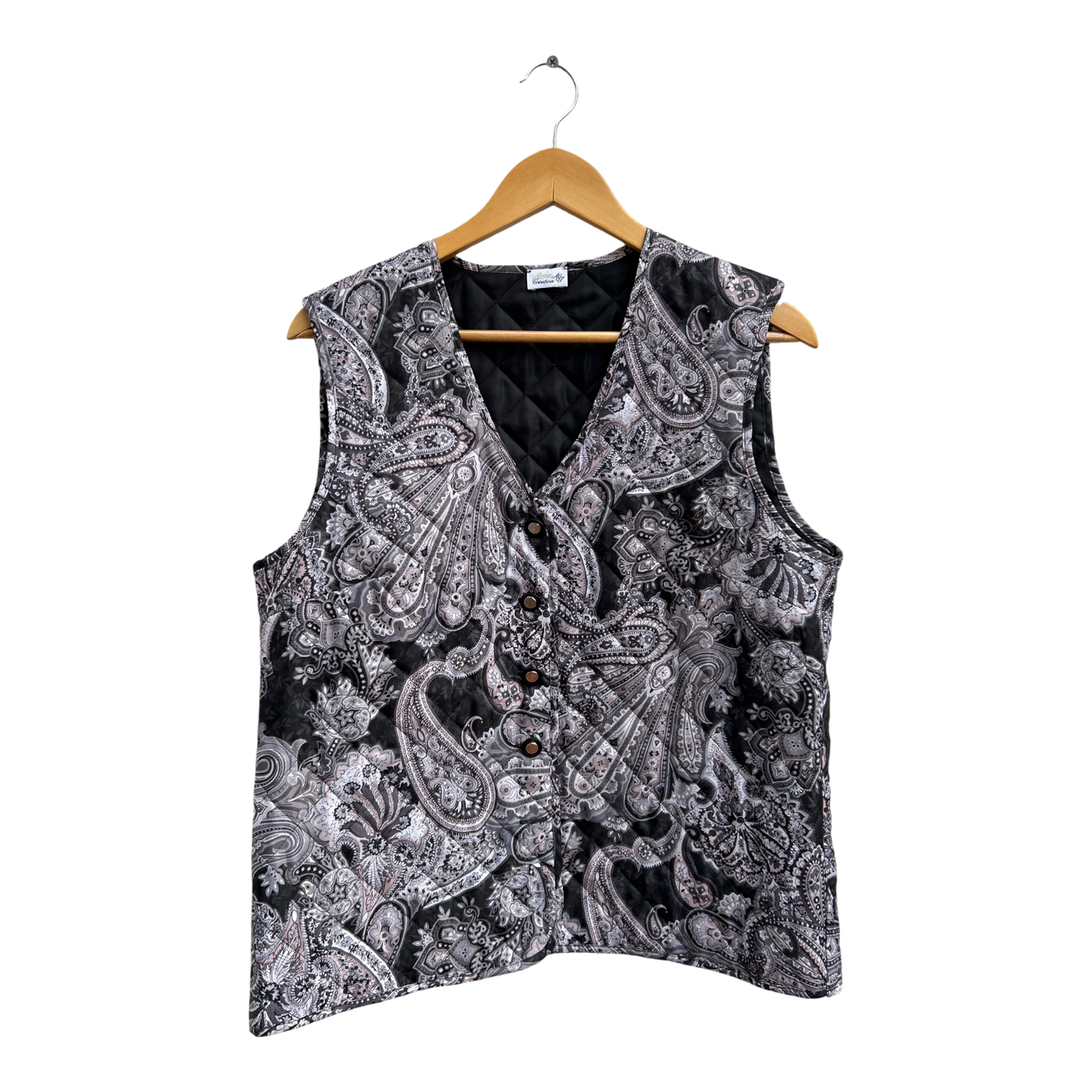 Atelier Creation Weste Damen Gr 40 Kurzgröße 20 Schwarz Grau Paisley Elegant