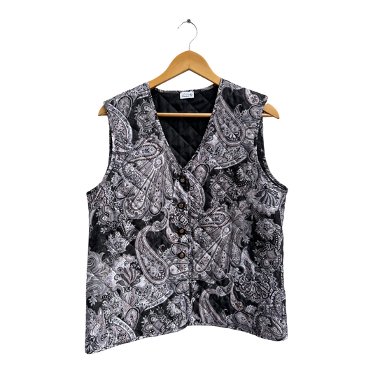 Atelier Creation Weste Damen Gr 40 Kurzgröße 20 Schwarz Grau Paisley Elegant