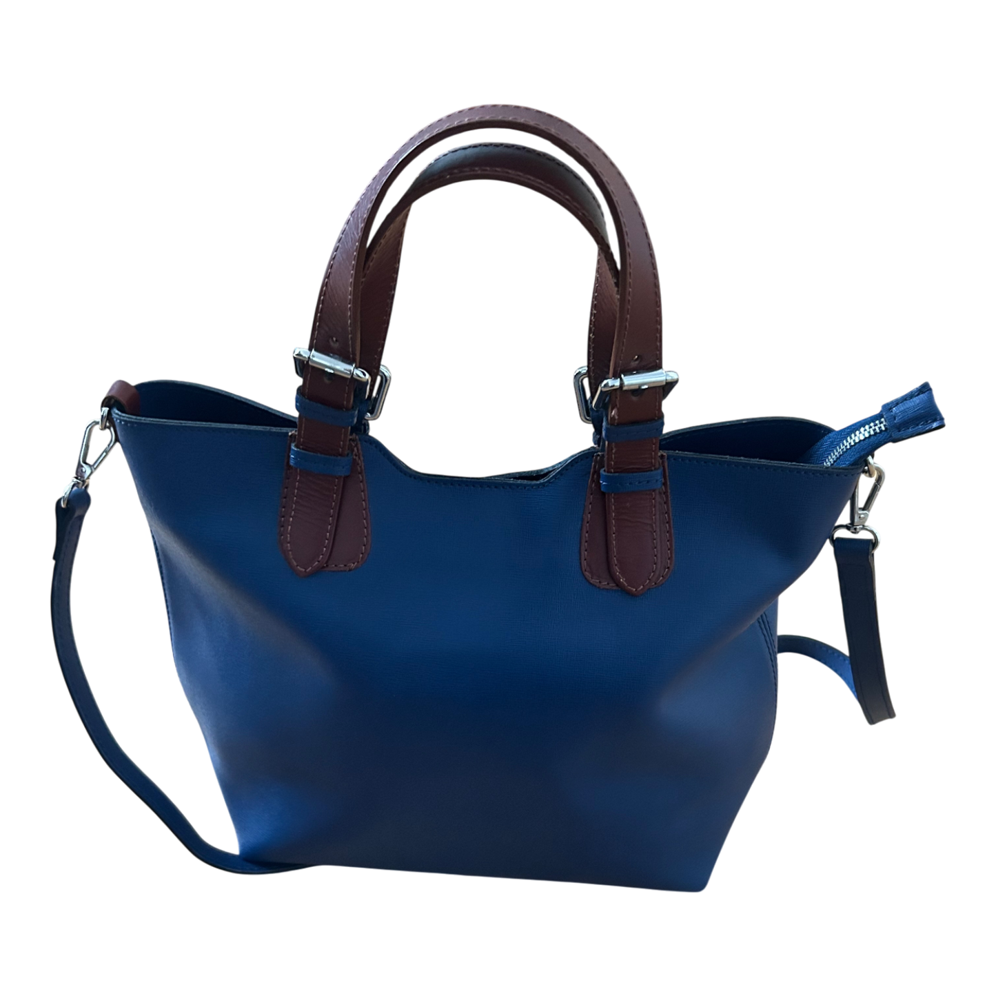 Italienische Echtleder Tasche Blau Braun Made in Italy Schultertasche Elegant Neu
