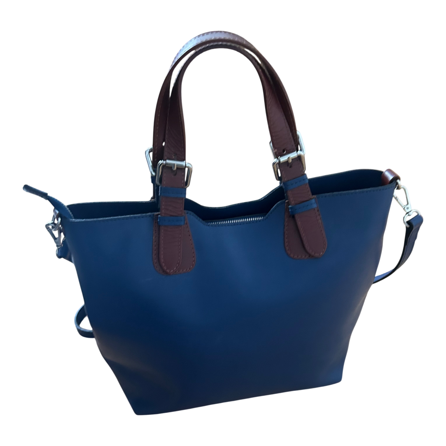 Italienische Echtleder Tasche Blau Braun Made in Italy Schultertasche Elegant Neu